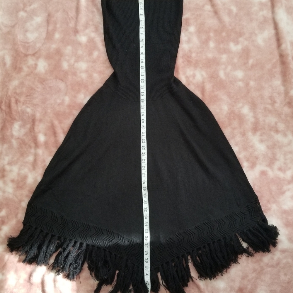 Groggy Black Fringed Knitted Poncho Cowl Neck Sweater Size Small - Picture 14 of 16